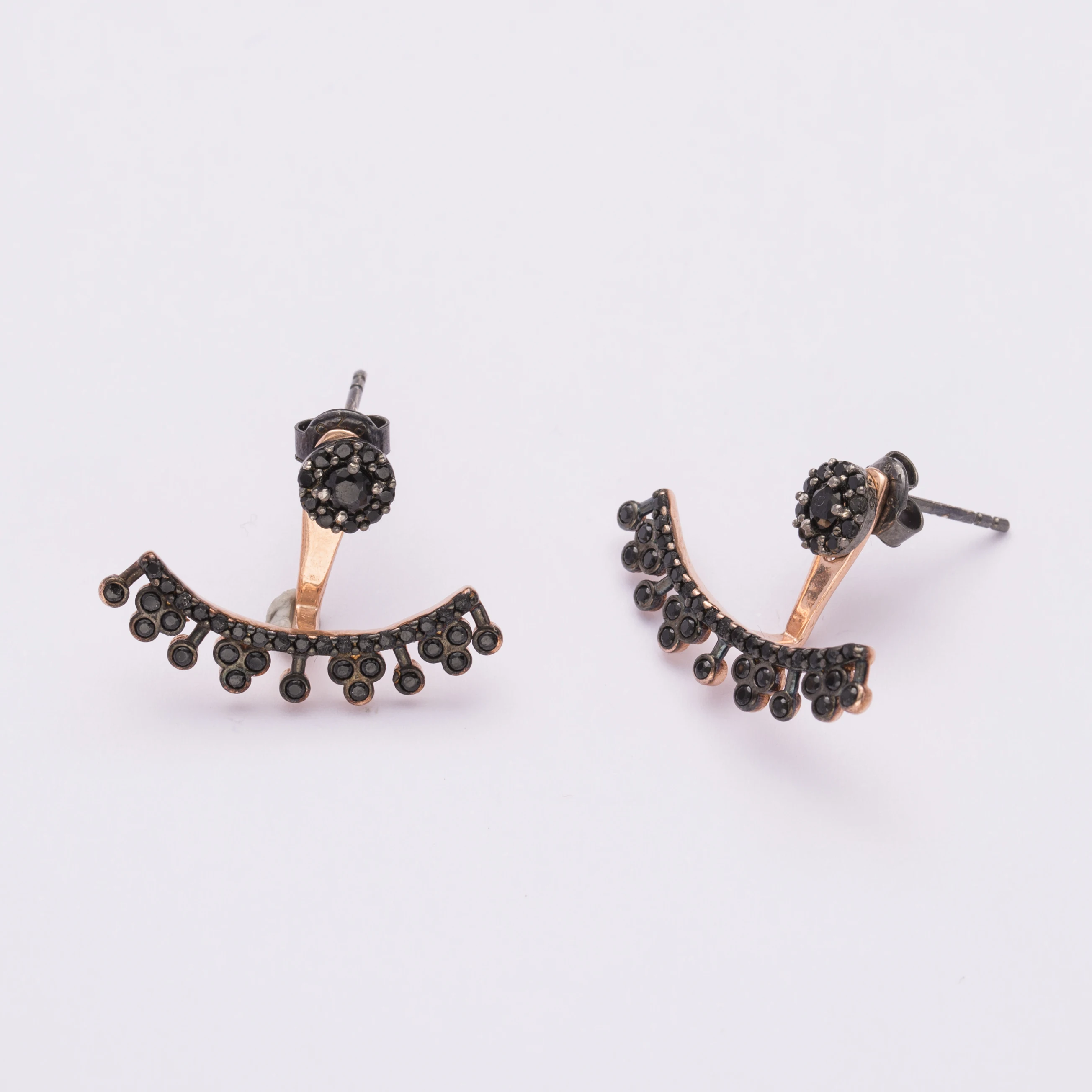 Trendy Light Black Zircon Turkish Wholesale Handcrafted  Rose Gold Plated 925 Sterling Silver Earring