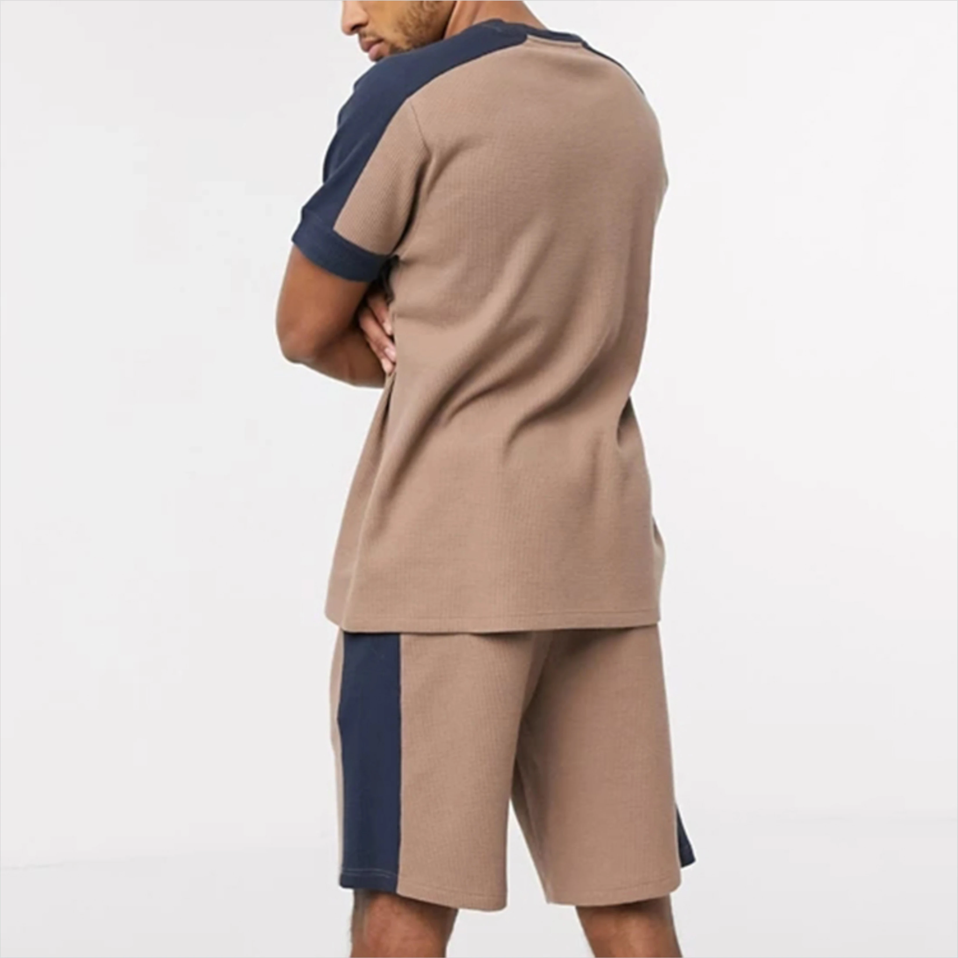  Уличная мода повседневная одежда для мужчин двойной комплект контрастная рубашка и шорты 100% хлопок