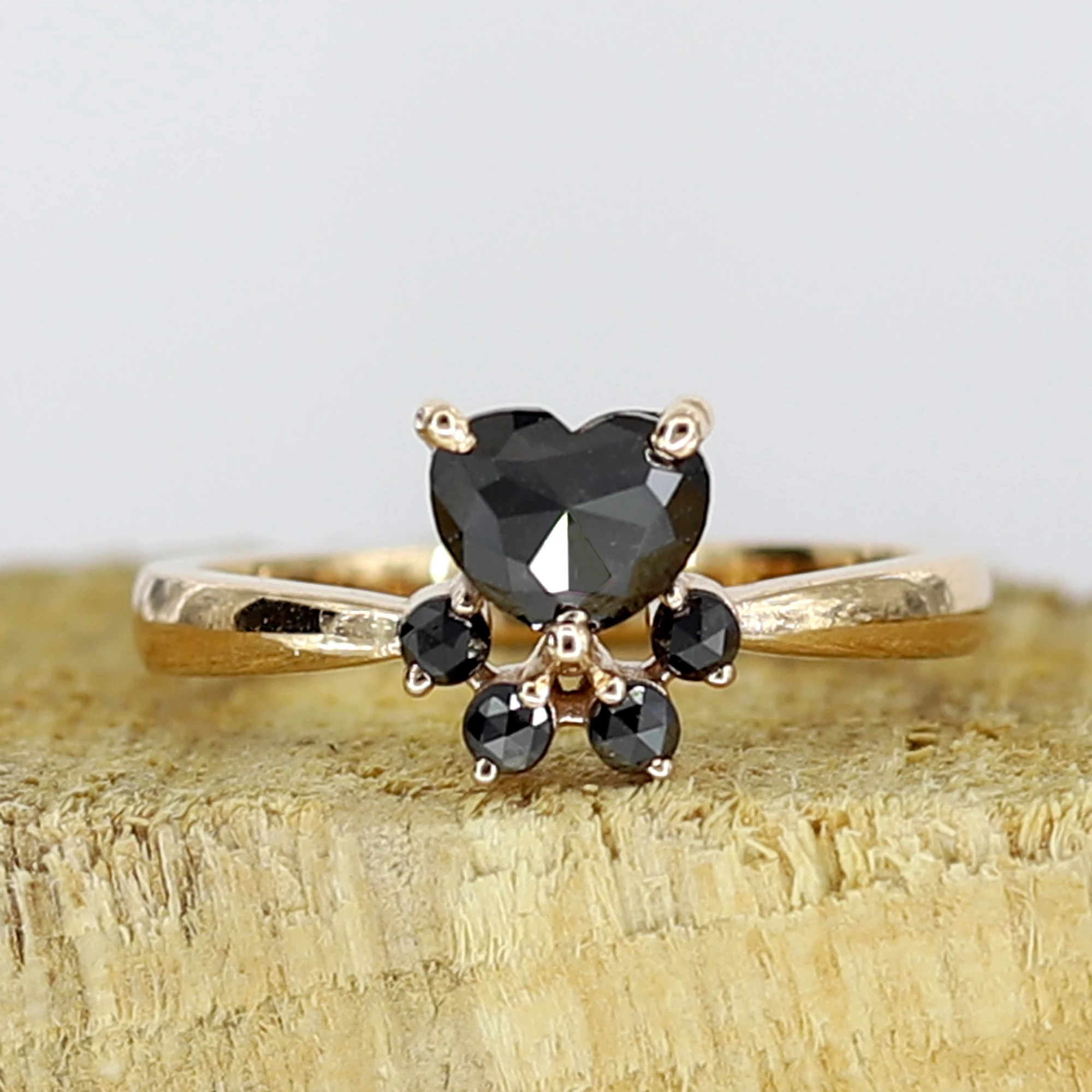 Impressive Black Diamond Ring14k White gold stylish Engagement Ring, Rare Black CROWN Trendy designer jewelry