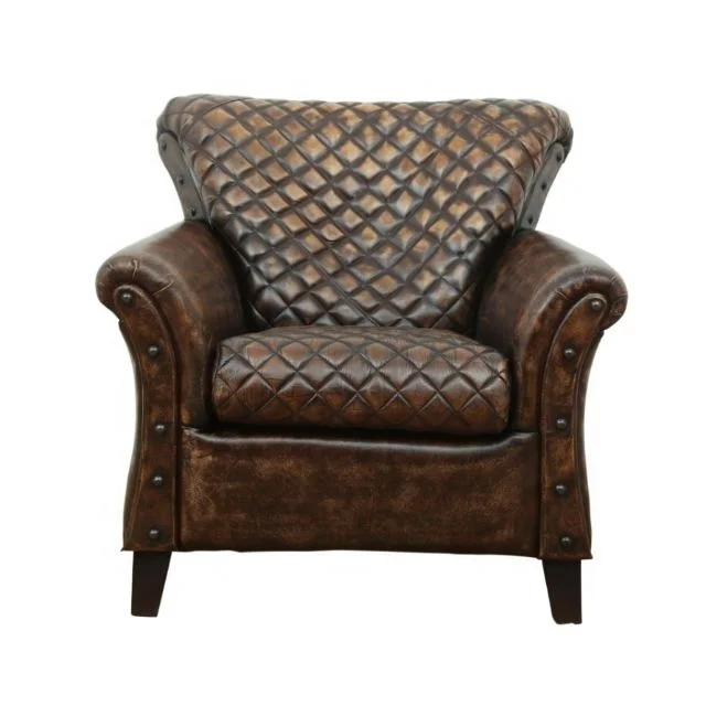 Luxury Retro Armchair Chair Wood Legs Vintage Leather Sofa Chair Elegant Single Sofa