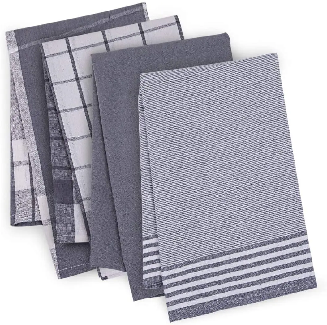 Factory Wholesale Price 100% Cotton Kitchen Tea Towel Customized Design Kitchen Grey Yarn Dyed Towel