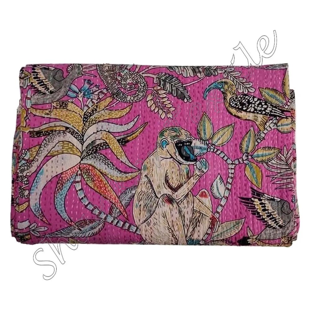 Индийское Хлопковое одеяло «обезьяна» с цветочным принтом Королевский размер гудри этническое постельное белье ручной работы стеганые одеяла двухсторонняя кровать