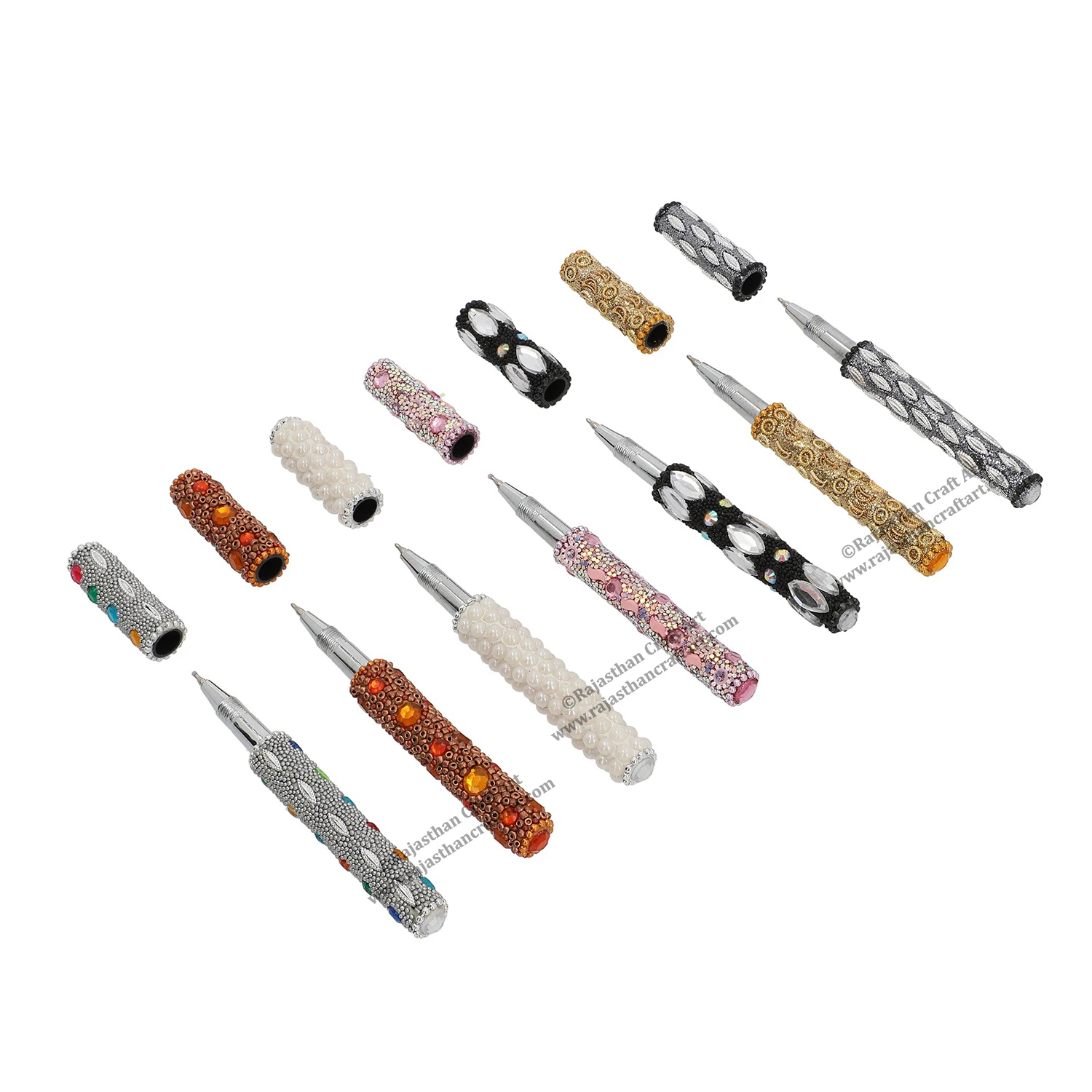 Set 7 Handcrafted Multi-Color Beaded Pens Business Promotion Gift Novelty Logo 1.0mm Plastic Writing Great Personalized Branding
