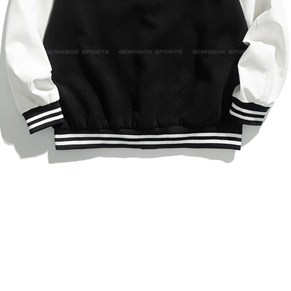 High Quality Fashion Custom made varsity  jacket wholesale baseball jackets Black Patchwork Letterman Varsity Bomber Jacket