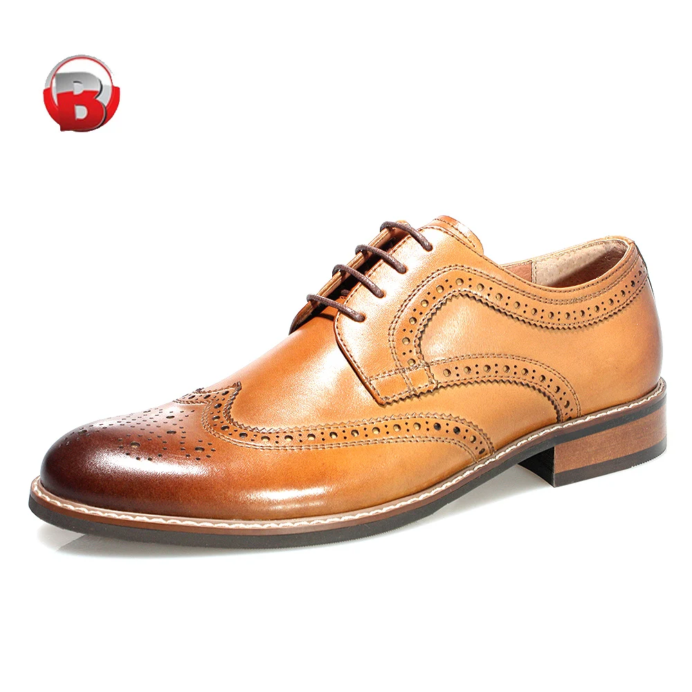 Handmade Italian High Quality Wingtip Perf Lace Up Men Calf Leather Dress Shoes