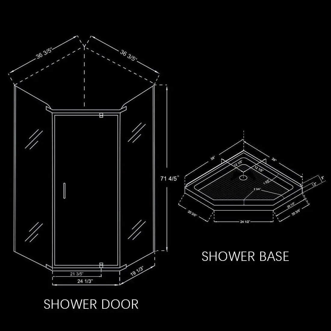 SALLY Modern Bathroom Pivot 6mm Tempered Shower Door Neo Angle Frameless Corner Shower Enclosure