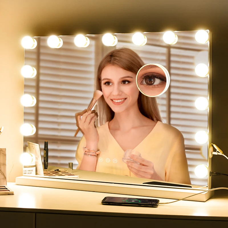 Производители макияжа 15 лампочек красота большой размер косметическое зеркало 58x46 см туалетное зеркало Голливуд с подсветкой Gmm2010