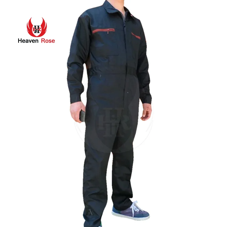 Supply Black Canvas Windproof Front Two Zip Pocket Coverall For Men Worker Repairman Machine Auto Repair Electric Overall