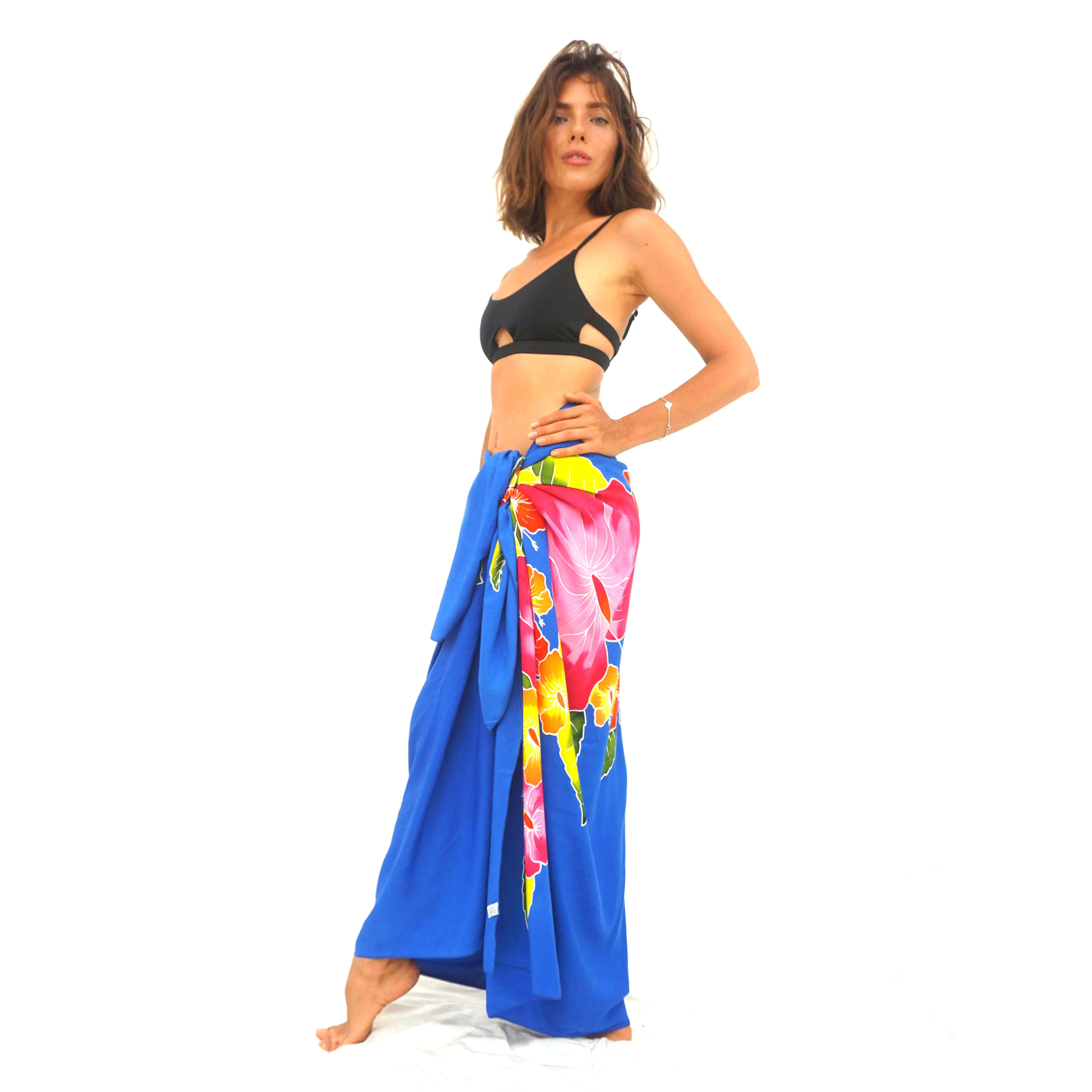 Sarong Wrap Bali 2021 Hawaiian Sarongs Pareo 100% Finest Quality Rayon Custom Wholesale Hand Painting Cover up HP003