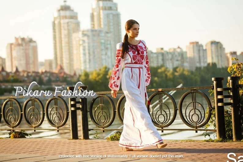 Puff sleeve flower embroidery work o-neck designer embroidered fashion lady ukrainian dress