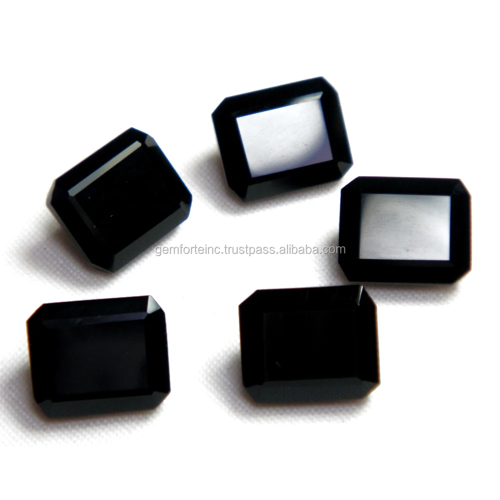 Loose Black Onyx Gemstone Customize Octogen Oval Round Shape Faceted Checker Cut Loose Gemstones Top Quality Natural Black Onyx