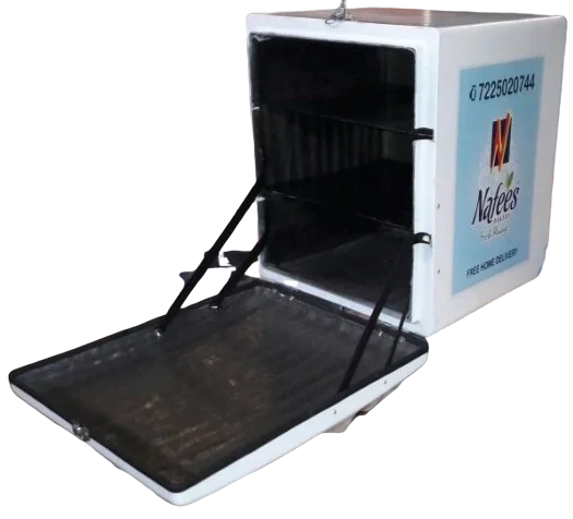 2023 New Large Fibreglass Fiber Glass Pizza Led Light Insulated Takeaway Tail Food Delivery Box For Motorcycle Motor Scooter