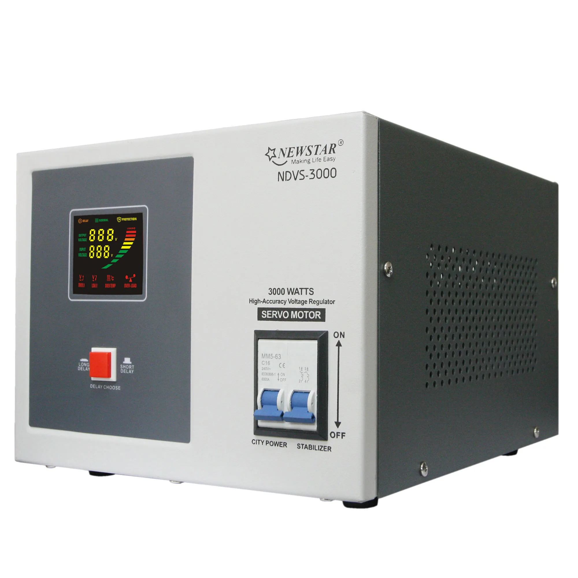 
Newstar NDVS-3000 Digital Servo Motor Type Automatic Voltage Regulator/Stabilizer 3000W AVR with Surge Protection (LCD Display) 