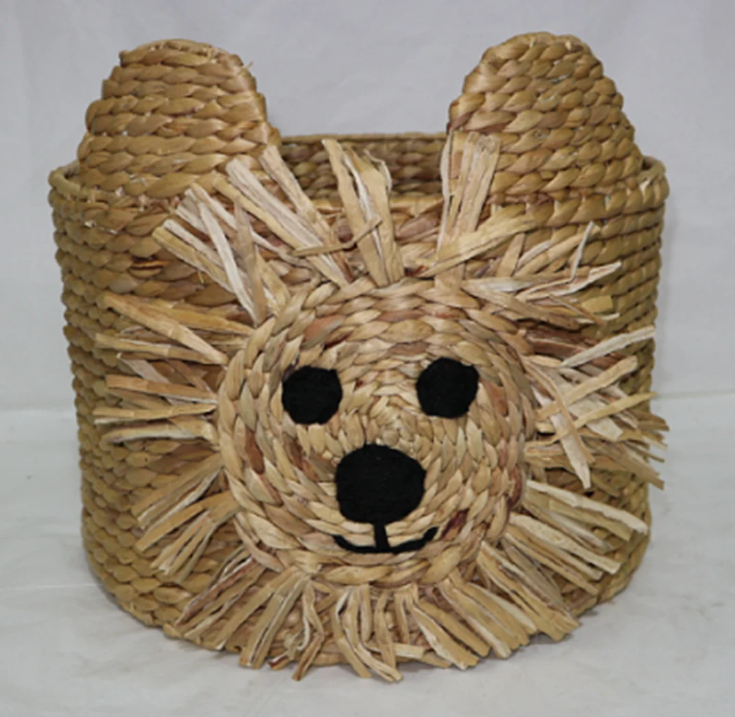 Handwoven Bin Water Hyacinth Raffia Baby Lion Basket Laundry Storage From Vietnam