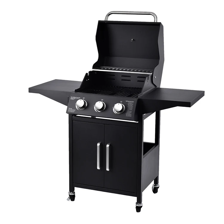 Outdoor Kitchen Cooking Equipment Stainless Steel Trolley BBQ Barbecue Griller with Gas Burner