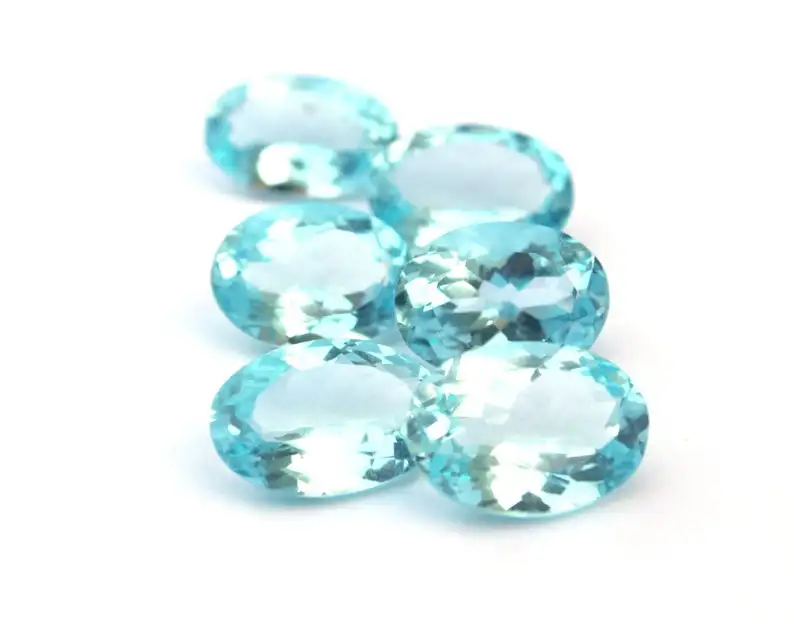 Awesome Quality 6 Pieces Natural Blue Topaz Gemstone Faceted Oval Shape Cut Stone Cabochons Making Handmade Jewelry