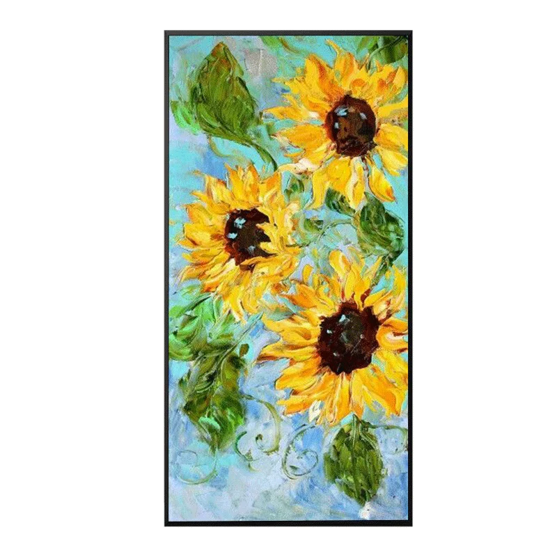 Home Restaurant Decoration Vertical Yellow Painting Large Size Pure Hand-Painted Sunflower Oil Painting