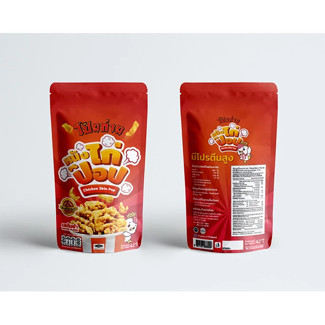 Poygai Crispy Fried Chicken Skin Pop Tom Yum Flavor 42 g. Premium Quality Product from Thailand for 100% Export for Wholesale