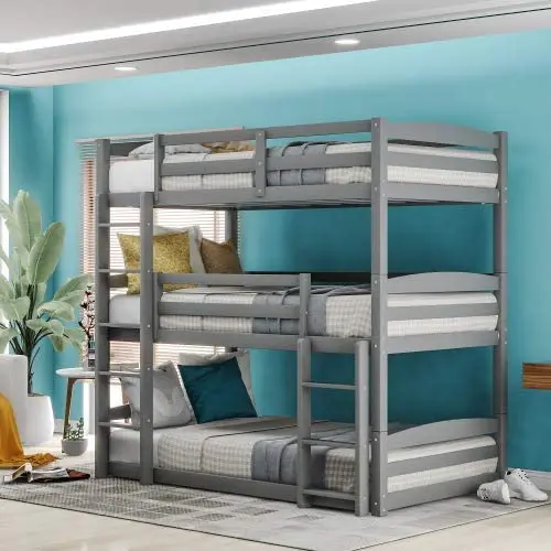 Twin Triple Built-in Ladder and Slide for Kids