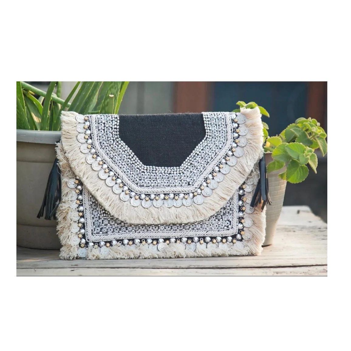 Tassel Embroidery Evening Party Clutch Bag for women Bag Boho Bohemian Gypsy Indian Style Bag