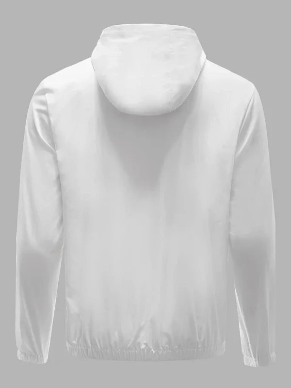 Men Slogan Graphic Drawstring Hooded Windbreaker Jacket Premium Quality Men Sport Wind Breaker Spring Jackets