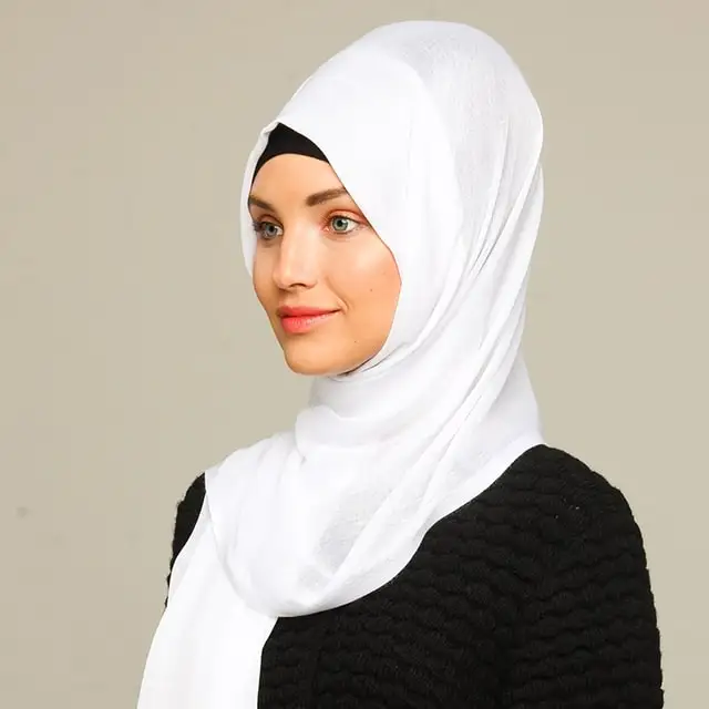 Женский однотонный кашемировый хиджаб белый шарф из пашмины мусульманский аксессуар для