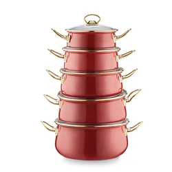 Quintet Steel Enamel Cookware Pot Set Cooking casserole dutch oven Hot selling colorful stainless Made In TURKEY