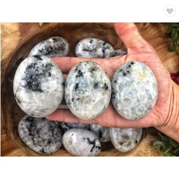 Natural Rainbow Moonstone Palm Stones Massage Stone for Sale crystals healing stones rainbow moonstone