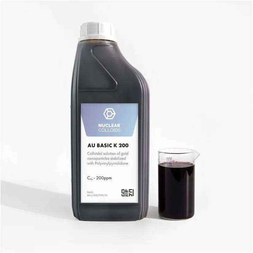Good quality Gold Nanoparticles in Colloidal Solution - Au Basic K 200, Stabilized by Cationic Polymer (Polyvinylpyrrolidone),