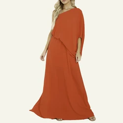 Fashion Red Casual Print O Neck Dress Elegant Women Summer Spring Ladies Woman Clothes Chiffon Long Maxi Party Dresses