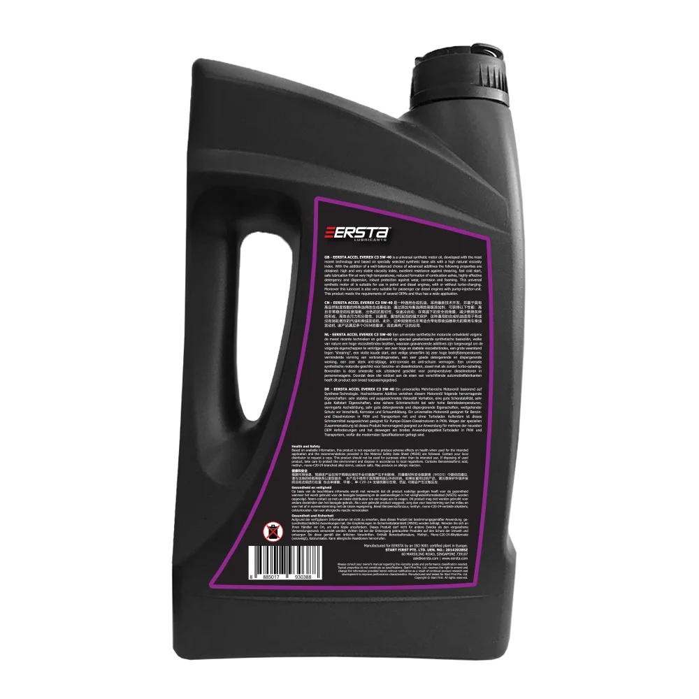 LSPI Protection Fully Synthetic Base Oil PCMO- ACCEL EVEREX C3 5W40 Passenger Car Motor Oil 20 Litres Jerry Can Packaging Bottle
