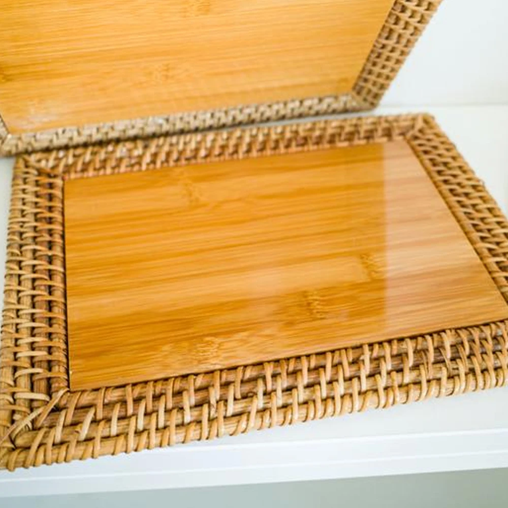 Набор из 6 натуральных деревянных прямоугольных подставок ротанга подставки для кофе/чая в мебели/для улицы оптовая продажа