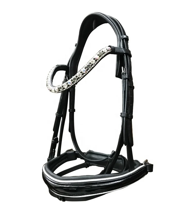 German Leather Horse Riding Dressage Bridle With Rhinestone Crystal Bling Browbands
