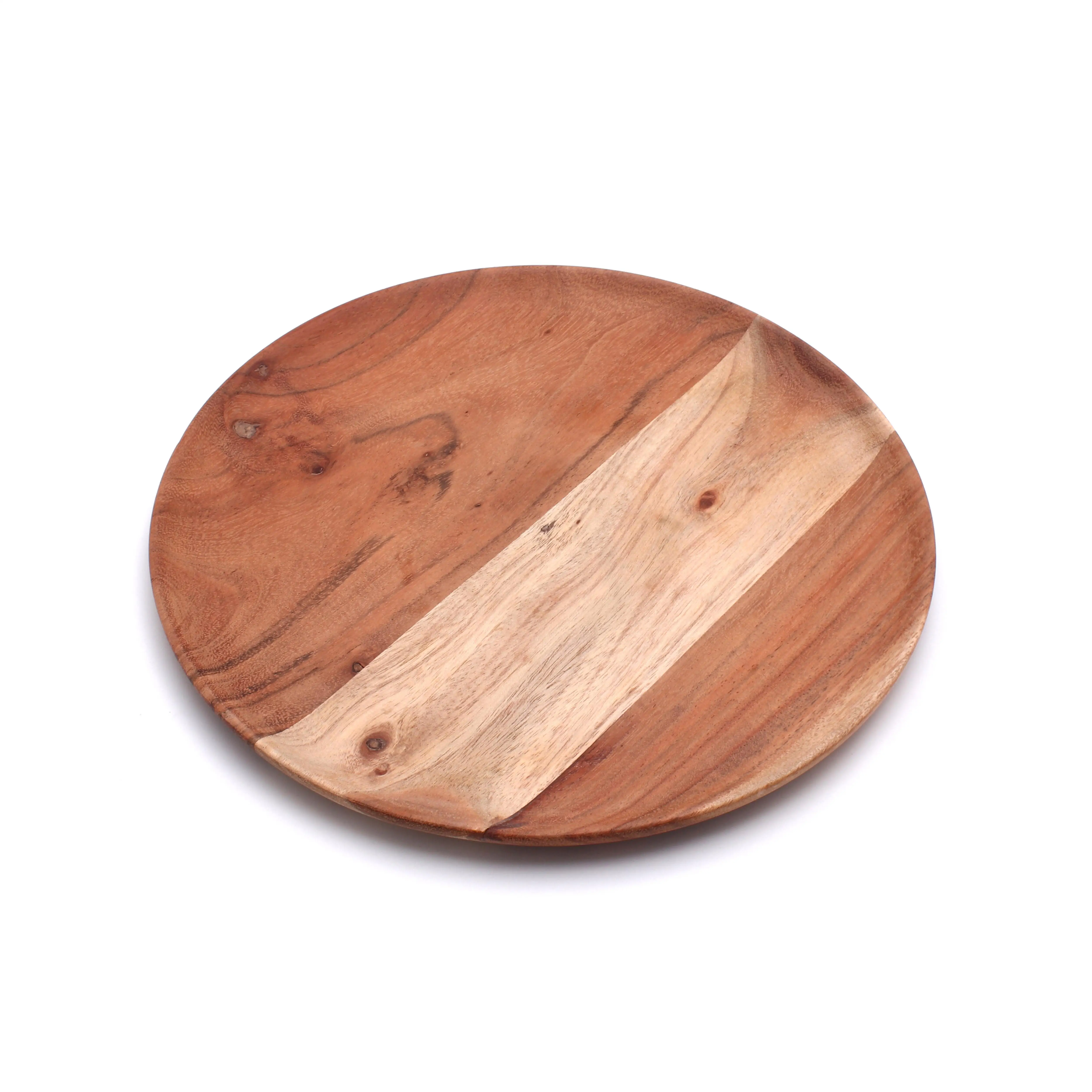 Round Shape Platter Natural Acacia Wooden Platter for Food Snaks Serving Handcrafted Large Size Wood Round Platter/Tray