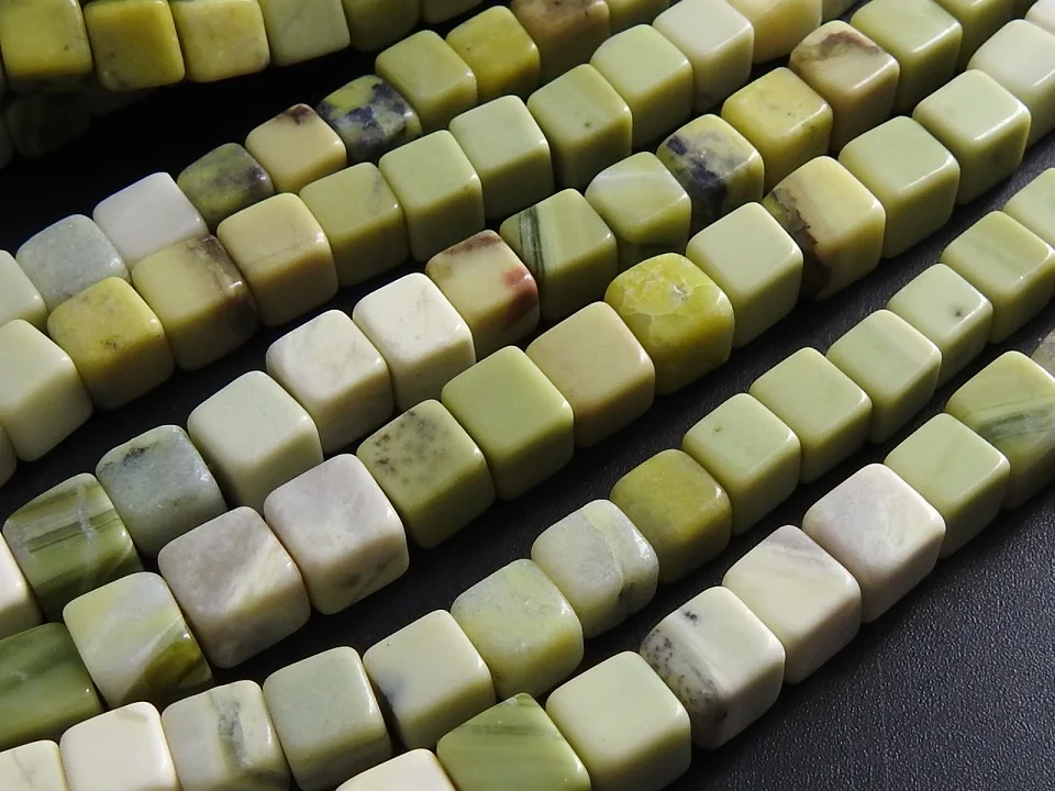 Green Indian Opal Smooth Cube Box Cuboid Bead Handmade Loose Stone Shaded For Jewelry Makers Wholesaler Supplies 16Inch Strand