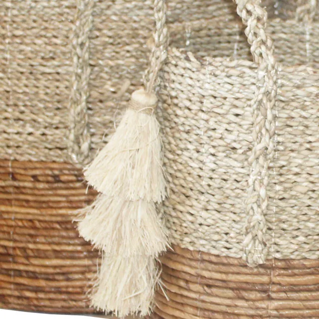  Плетеная круглая корзина из банановых морских водорослей с плетеными ручками