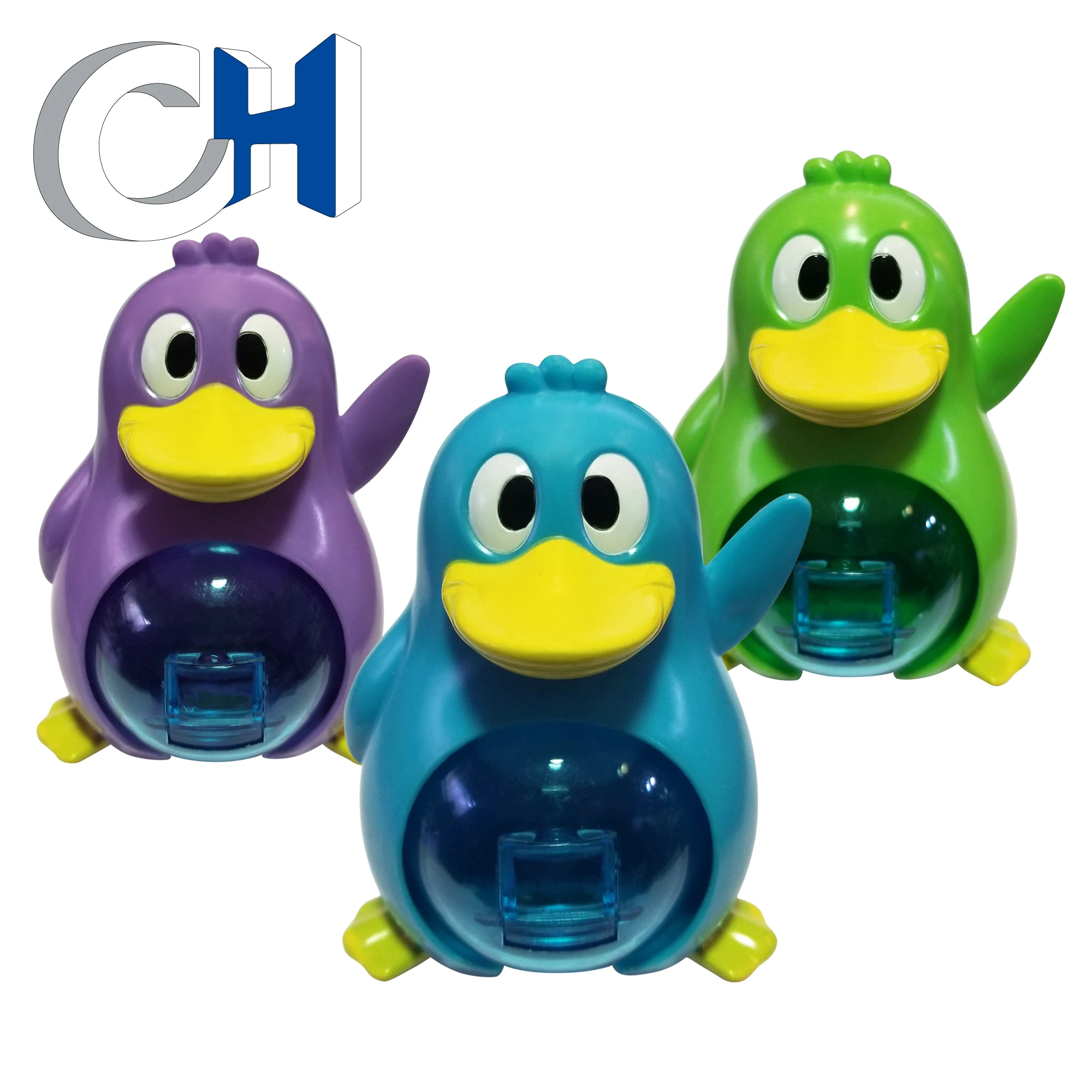 Customized Creative Colored Transparent Plastic animal penguin candy toy