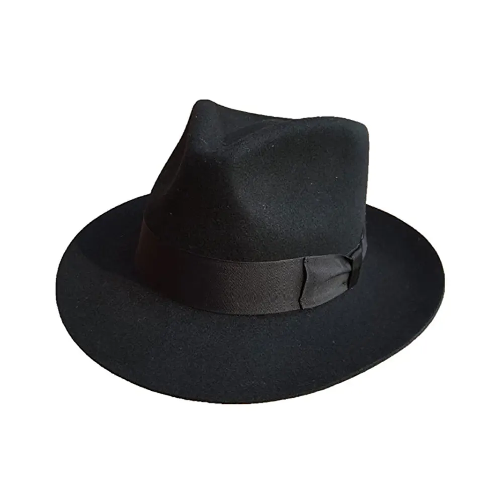 Western Trendy Retro Flat Brim Top Cap Colorful Plain Wool Felt Fedora Hat