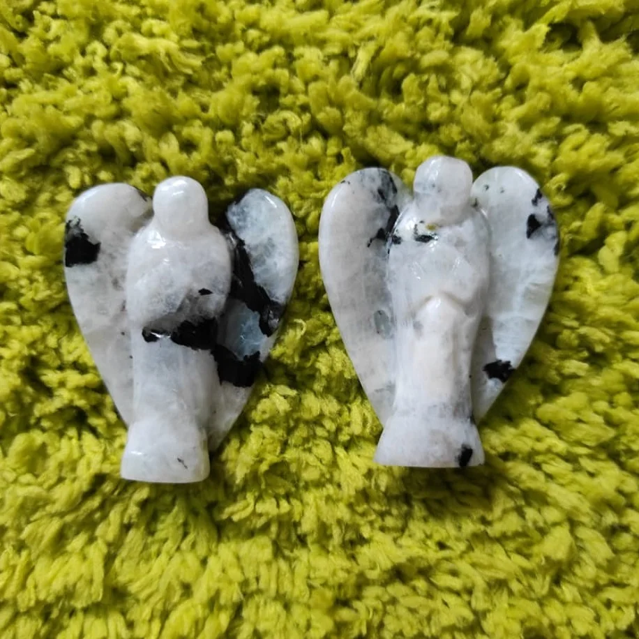 high flashy beautiful stone crystals natural stone rainbow moonstone hand carved natural 2 inch angel for sale