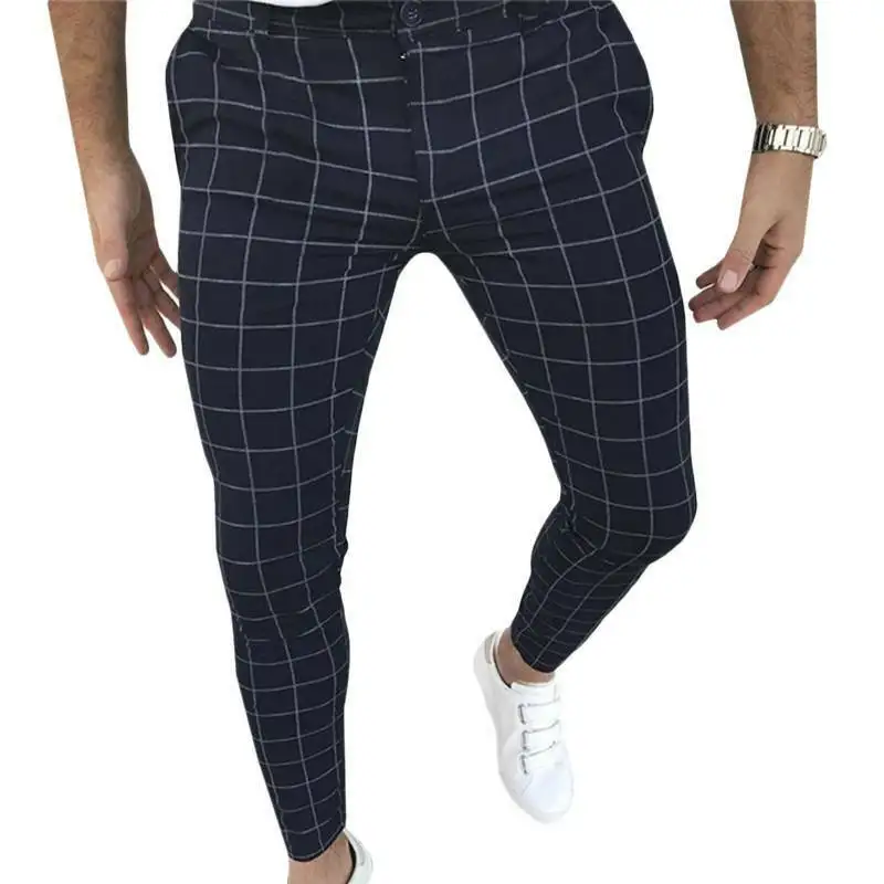  Мужские клетчатые облегающие брюки повседневные обтягивающие штаны для бега из высококачественной хлопчатобумажной ткани оптовая продажа