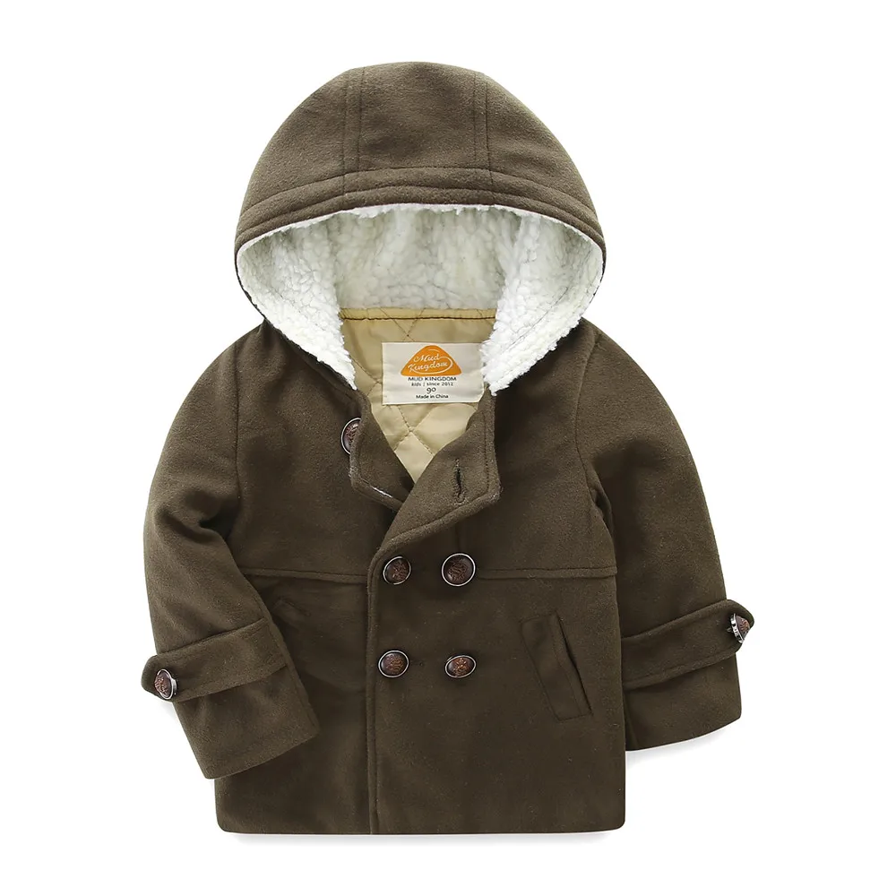
Mudkingdom wholesale double-breasted lapel English style children hooded cotton-padded woolen coats 