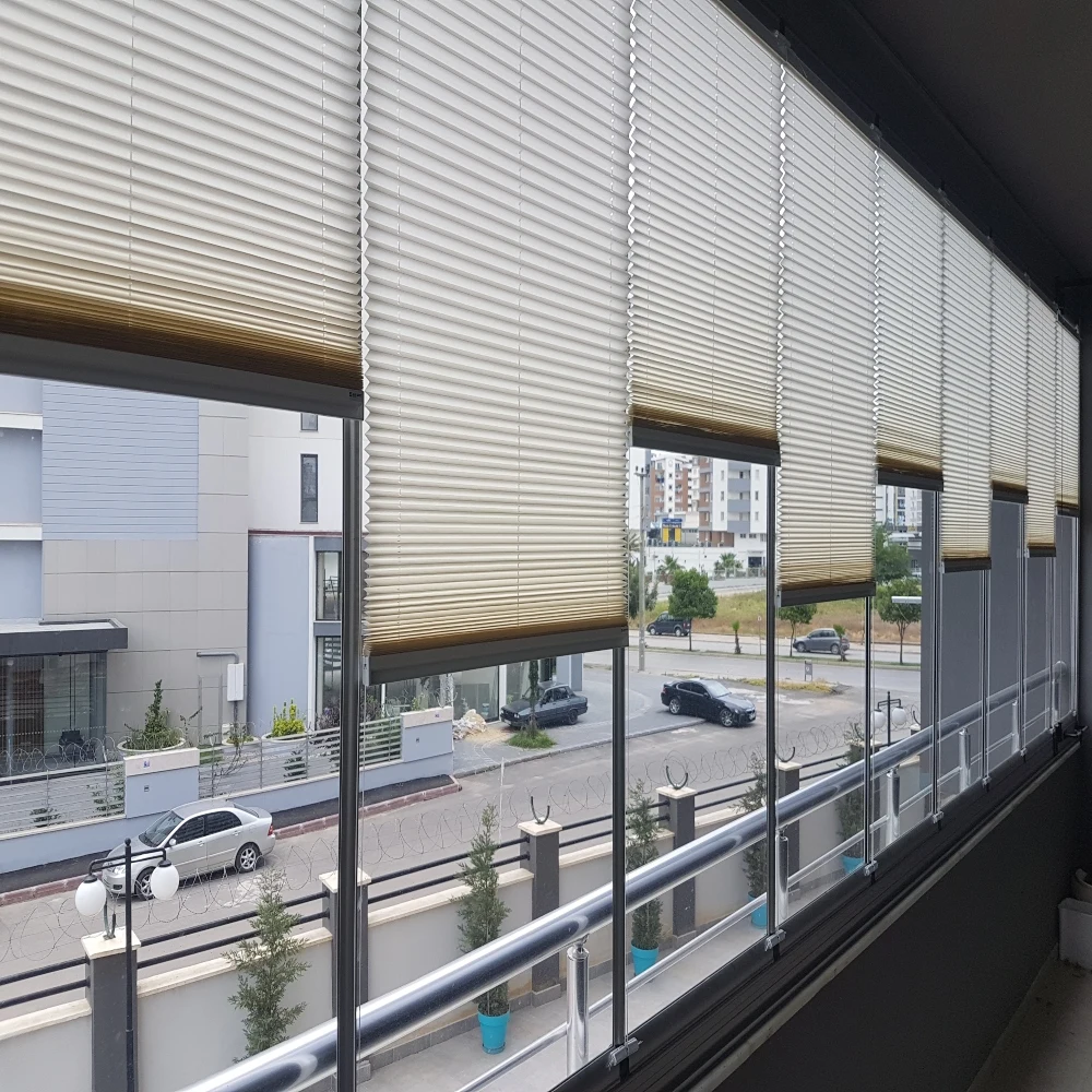 modern cordless pleated shade plisse curtain  blind for foldable glass  patio doors  and down control chainless hand control