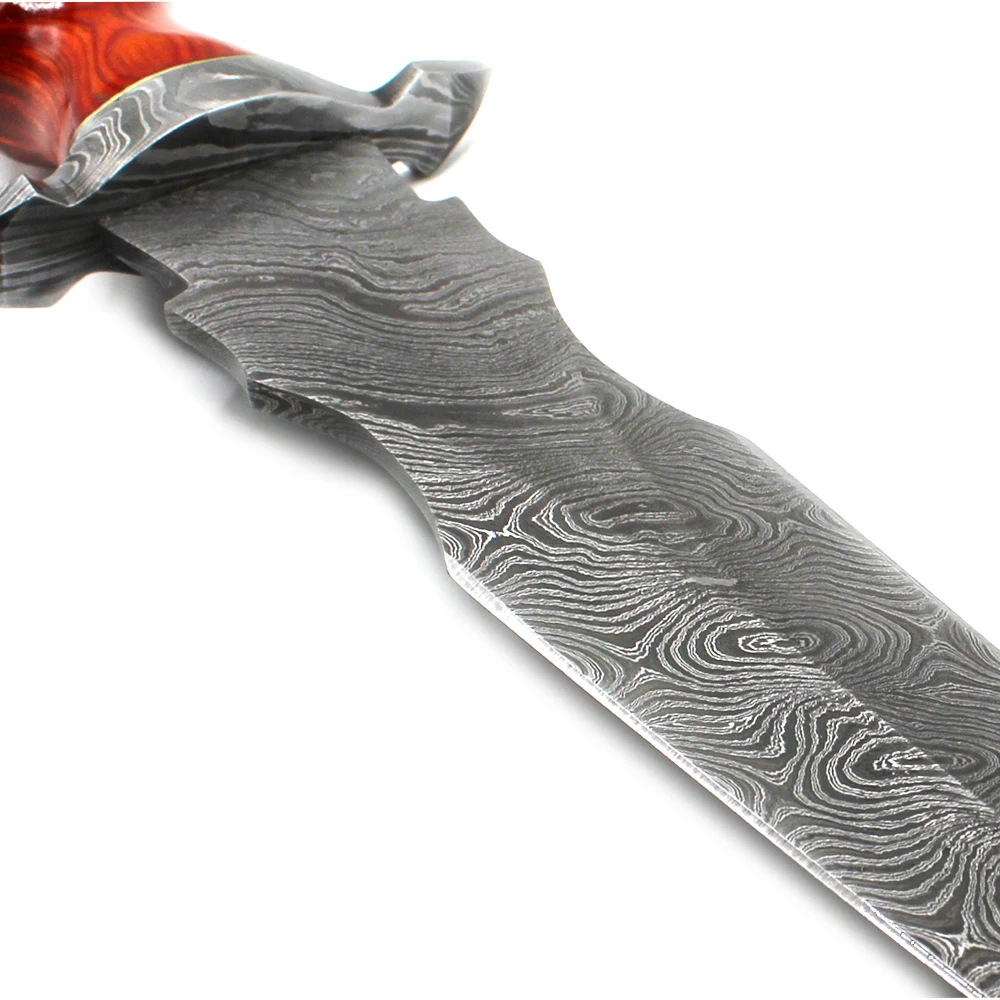 Beautiful Custom Handmade Damascus Steel Fixed Blade Bowie Camping Knife With Wood Handle