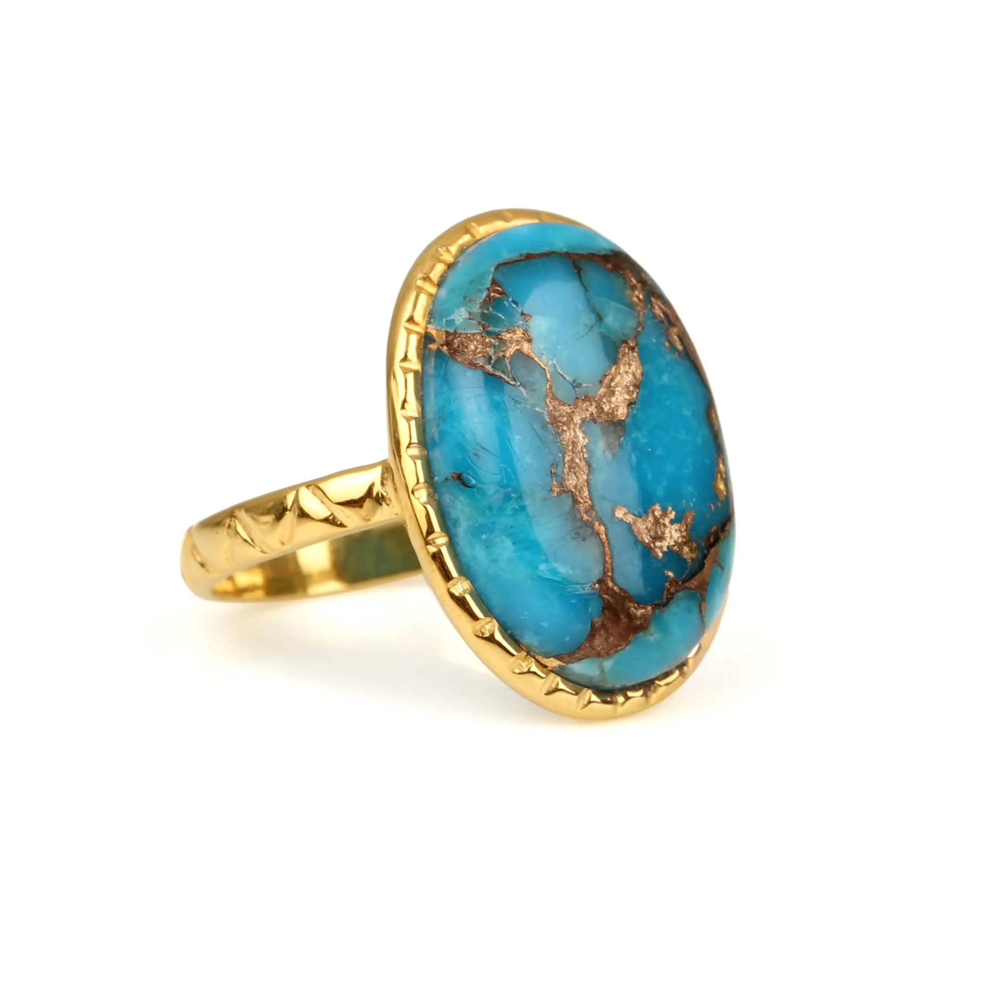 10x14 мм высококачественный натуральный Мохаве синий медный бирюзовый драгоценный камень бестселлер 18-каратное Позолоченное серебряное овальное кольцо женские Украшения