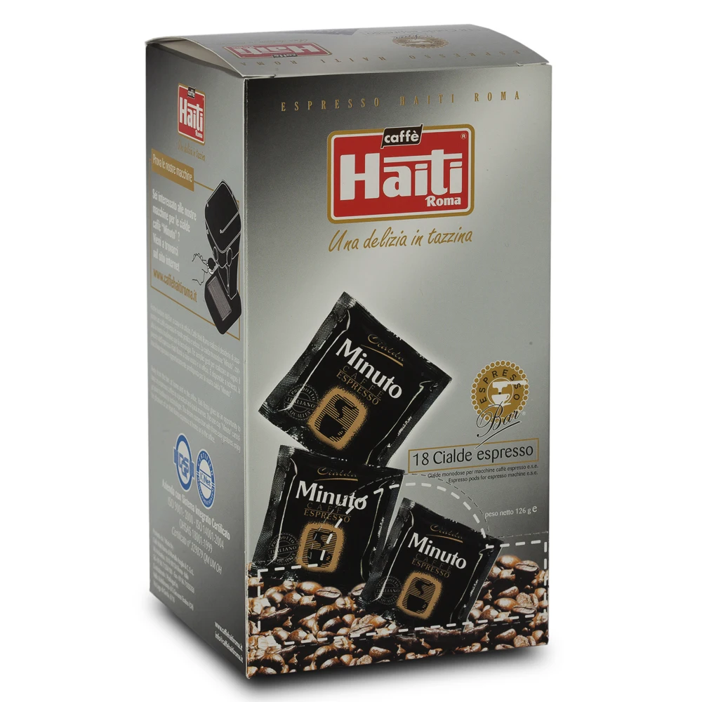 Minuto Coffee Blend Italian Espresso Style Retail Line Coffee Pods in Pouch With 18 Pods 100% Biodegradable and Compostable