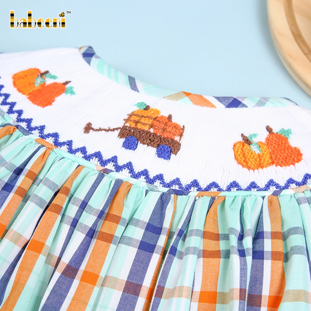 Pumpkin truck hand smocked bishop dress OEM ODM customized hand made embroidery wholesale smocked dresses - BB2581