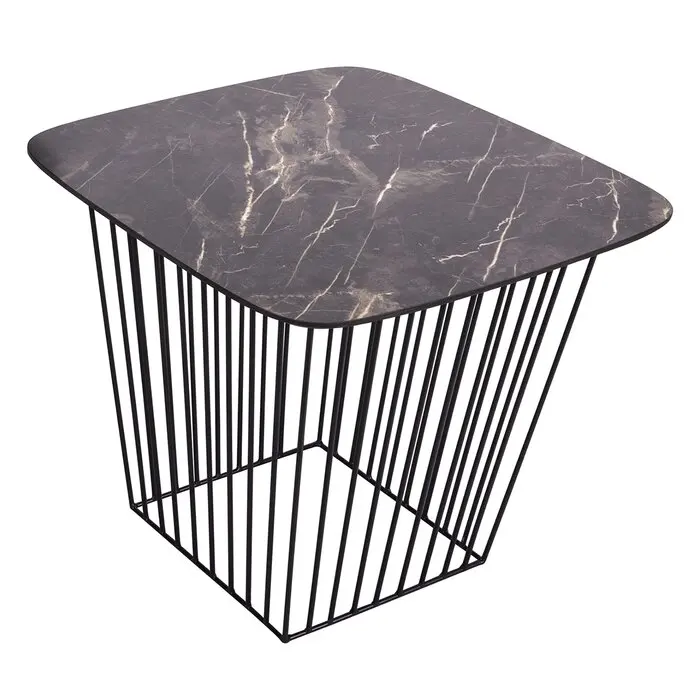 Coffee table with Black iron wire frame and white marble top