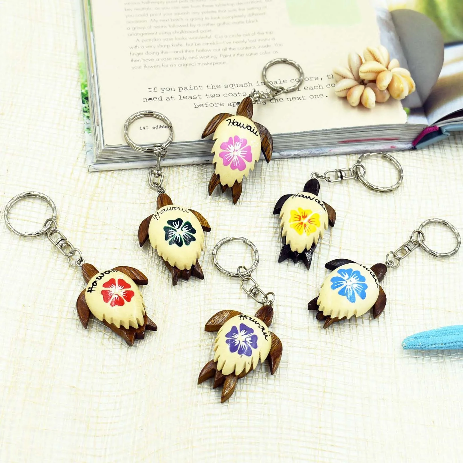 Hot Sale Souvenir Gift Key Ring Customized Logo Turtle Key Chain Hand Carved Wood Turtle Key Chain