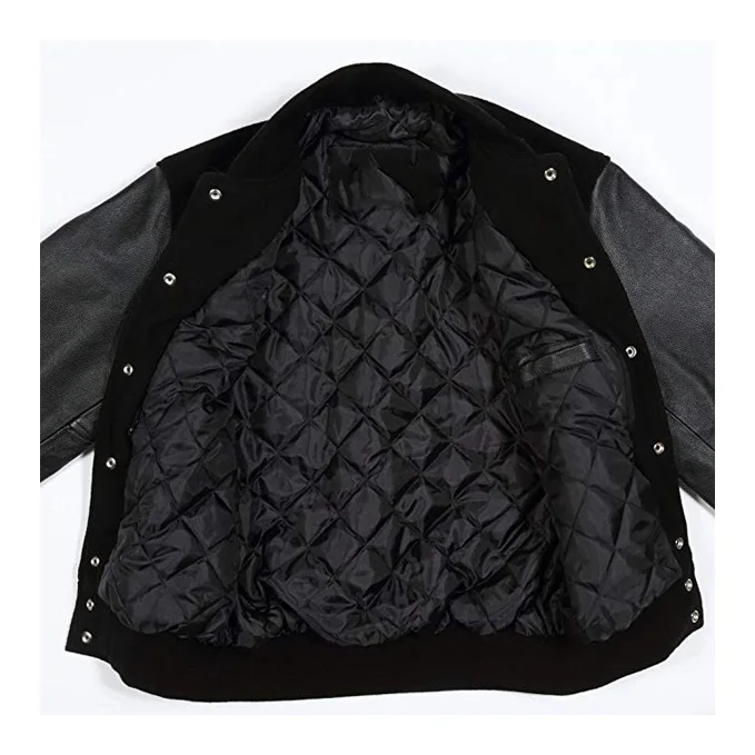 Custom Best Quality Black Wool Varsity Jackets With High Quality Fleece Custom Wool Jacket