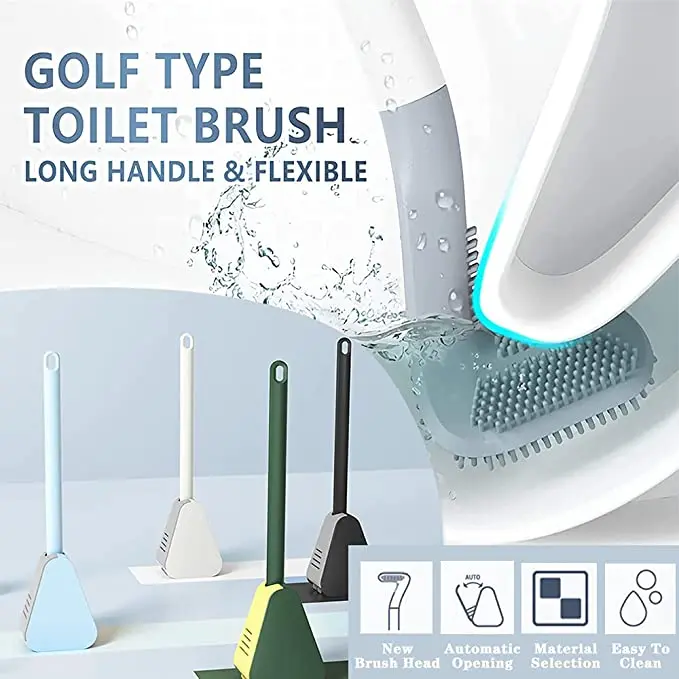 Toilet Bowl Brush Head with Silicone Bristles Golf Toilet Brush and Holder Set